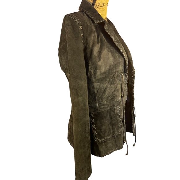 Vtg Black Suede Jacket For Joseph, M Handcrafted Look Lace-Up Front Tailored Fit - Picture 4 of 14